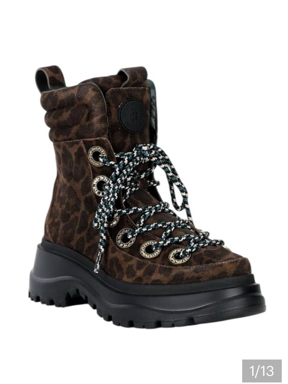 Kurt Geiger Leopard Print Suede Lace-Up Combat Boot - Brown/Black